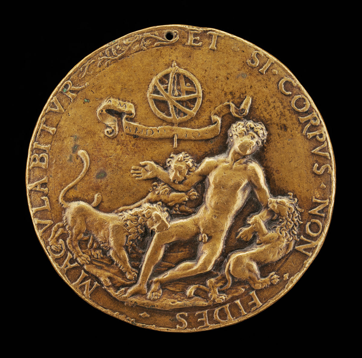 An Allegory of Faith: Lions Devouring a Nude Youth [obverse] by Attributed to Master IO.F.F. (Italian, active 1468/1484), 16X12"(A3)Poster Print