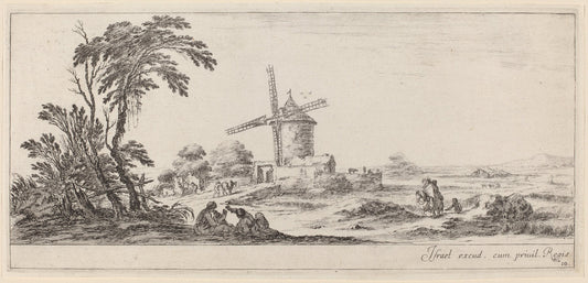 Landscape with Windmill by Stefano Della Bella (Italian, 1610 - 1664), 16X12"(A3)Poster Print