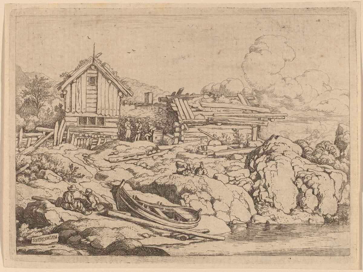 Boat at a River Bank with Three Goats by Allart van Everdingen (Dutch, 1621 - 1675), 16X12"(A3)Poster Print