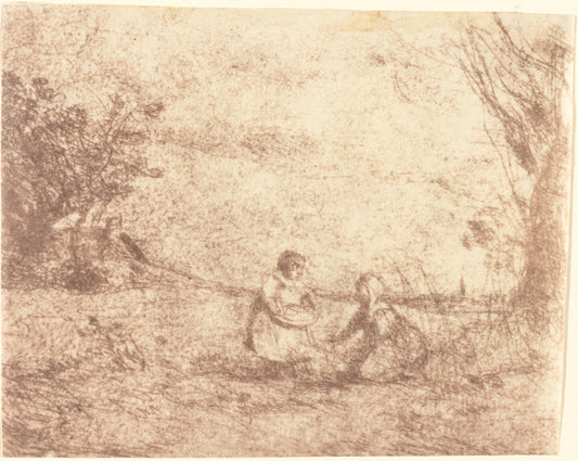 Farm Children (Les Enfants de la ferme) by Jean-Baptiste-Camille Corot (French, 1796 - 1875), 16X12"(A3)Poster Print