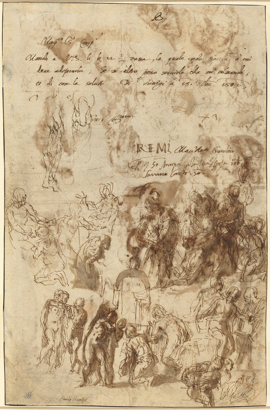 Studies for the Raising of Lazarus and Other Compositions [verso] by Veronese (Venetian, 1528 - 1588), 16X12"(A3)Poster Print