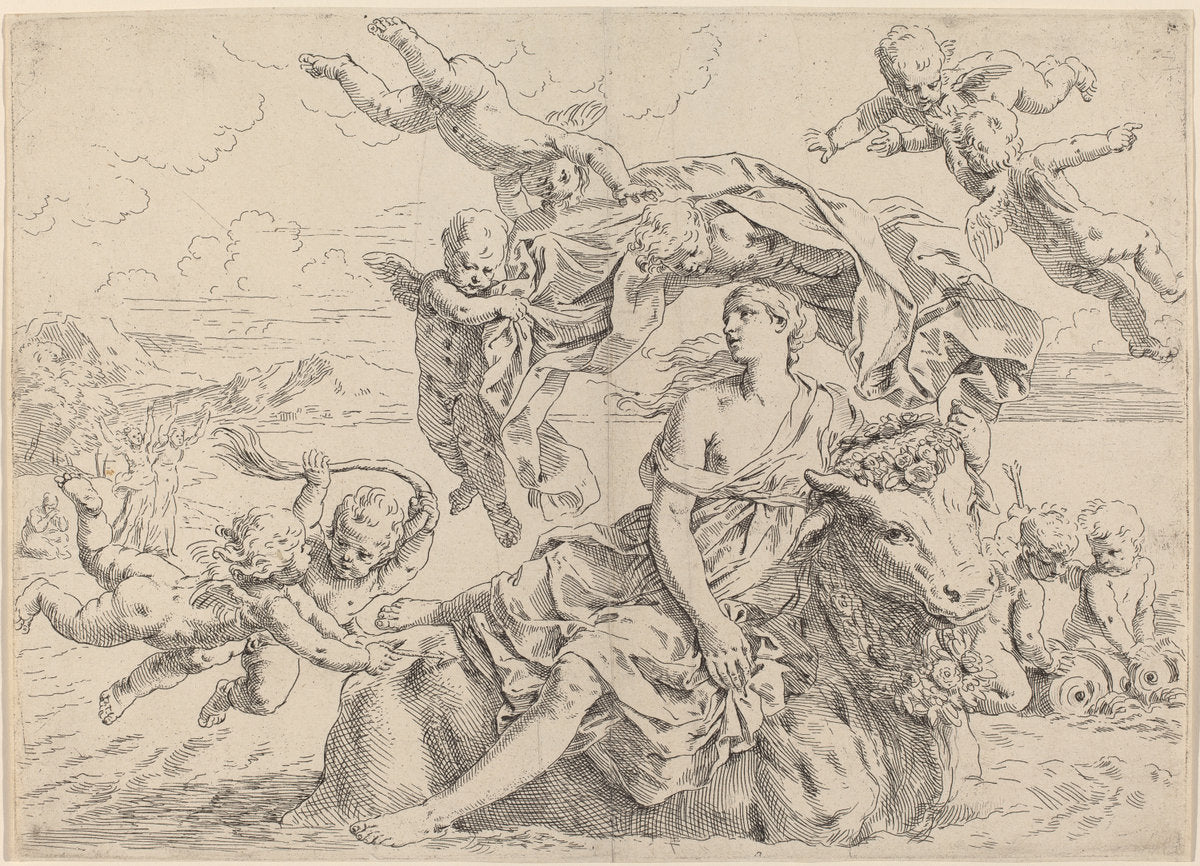 The Rape of Europa by Simone Cantarini (Italian, 1612 - 1648), 16X12"(A3)Poster Print