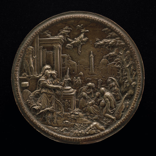 c. 1600 by Circle of Hans Jakob Bayr (Athena Introducing the Personification of Painting into the Circle of the Liberal Arts), 16X12"(A3)Poster Print