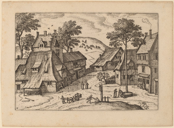 Village Square with Shrine by Carel Collaert (Flemish, active c. 1650), 16X12"(A3)Poster Print