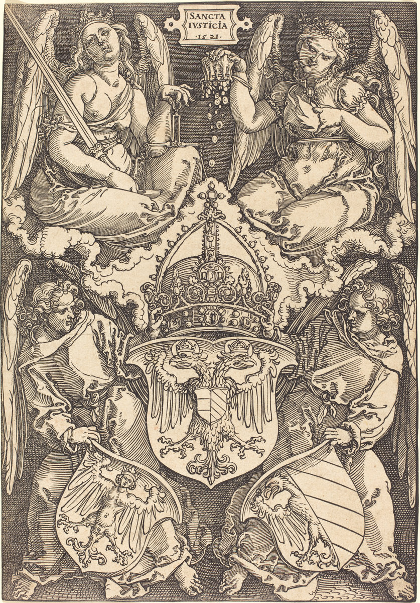 Coat of Arms of the German Empire and Nuremberg City by Albrecht Dürer (German, 1471 - 1528), 16X12"(A3)Poster Print