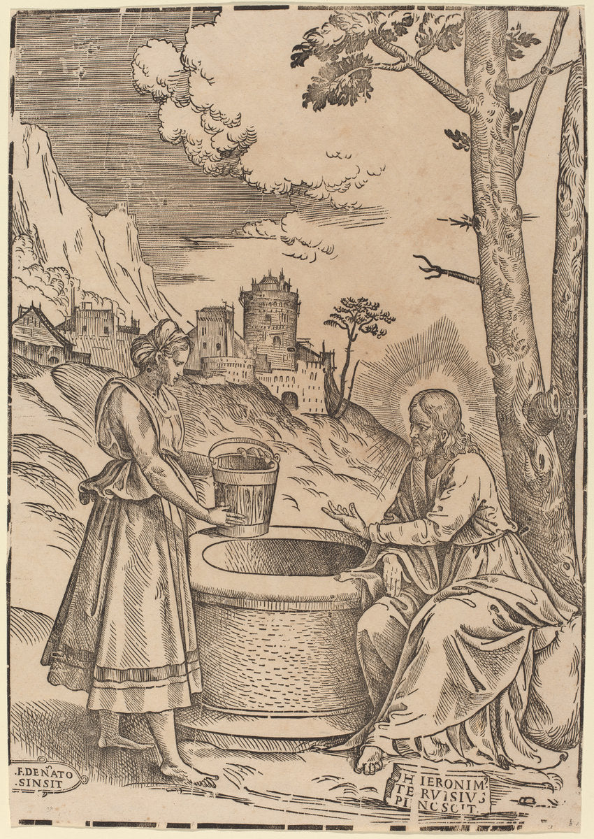 Christ and the Woman of Samaria by Francesco Denanto after Girolamo Pennacchi (Italian, active c. 1532), 16X12"(A3)Poster Print