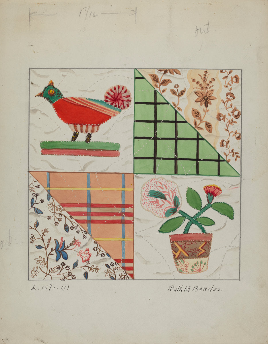 Applique Quilt by Ruth M. Barnes (American, active c. 1935), 16X12"(A3)Poster Print