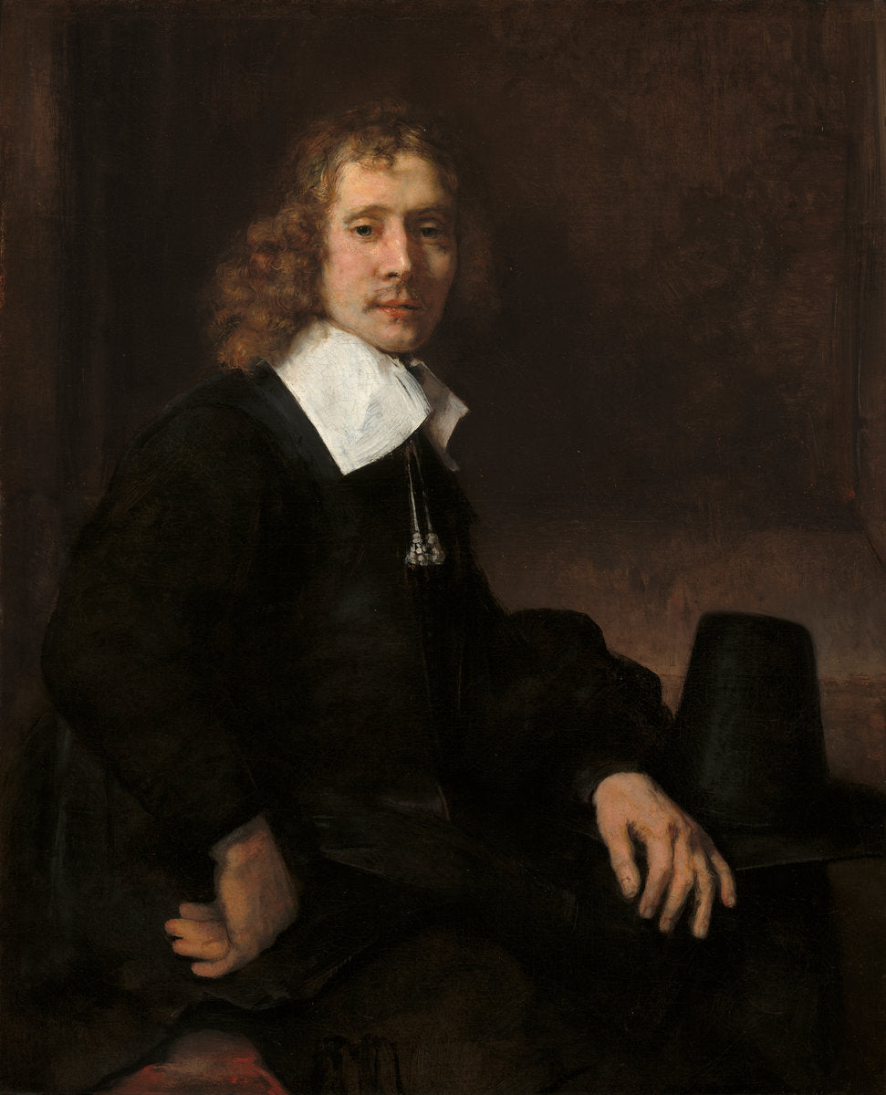 A Young Man Seated at a Table (possibly Govaert Flinck) by Rembrandt van Rijn (Dutch, 1606 - 1669), 16X12"(A3)Poster Print