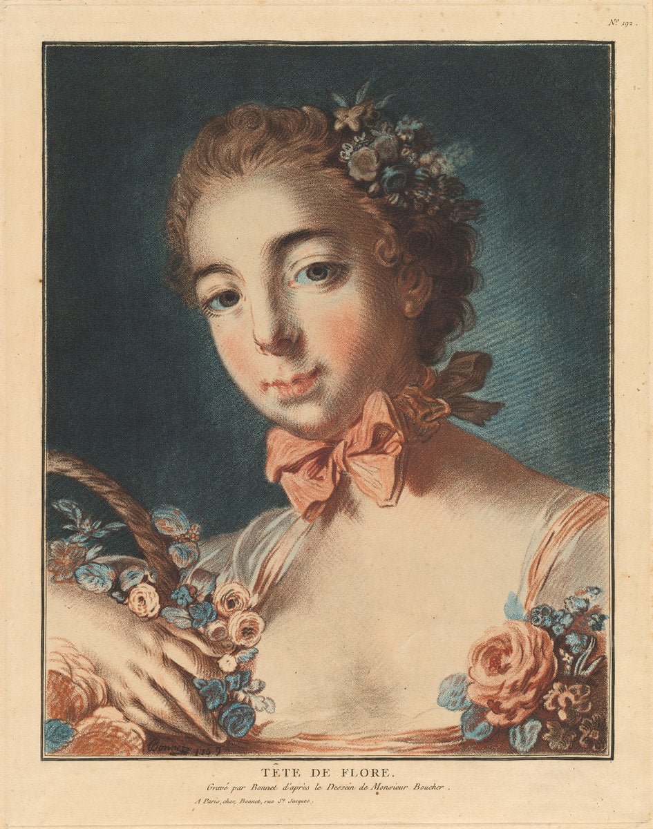 Tête de Flore by Louis-Marin Bonnet after François Boucher (French, 1736 - 1793), 16X12"(A3)Poster Print