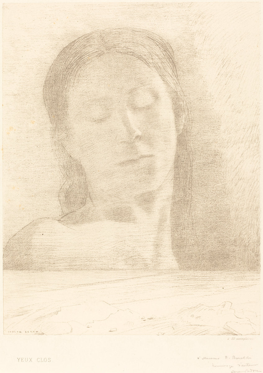 Yeux Clos (Closed Eyes) by Odilon Redon (French, 1840 - 1916), 16X12"(A3)Poster Print