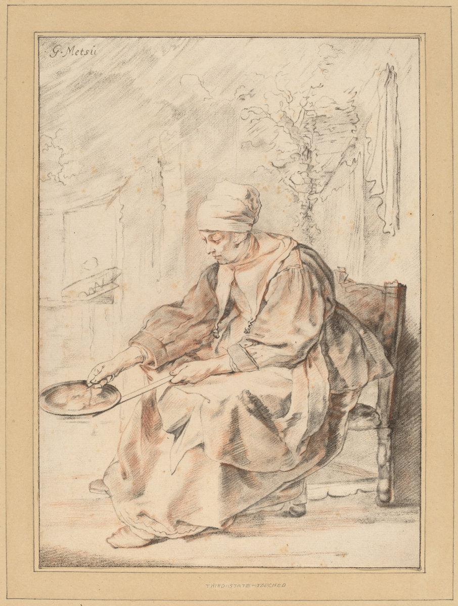 Pancake Woman by Cornelis Ploos van Amstel and Johannes Kornlein after Gabriel Metsu (German, died 1772), 16X12"(A3)Poster Print