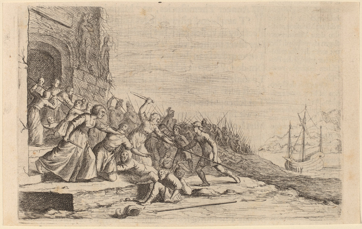The Followers of Solon Defending the Temple of Venus by Willem Basse (Dutch, 1613 or 1614 - 1672), 16X12"(A3)Poster Print