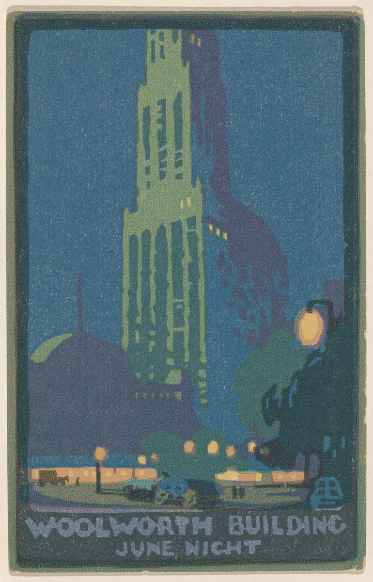 Woolworth Building June Night by Rachael Robinson Elmer (American, 1878 - 1919), 16X12"(A3)Poster Print