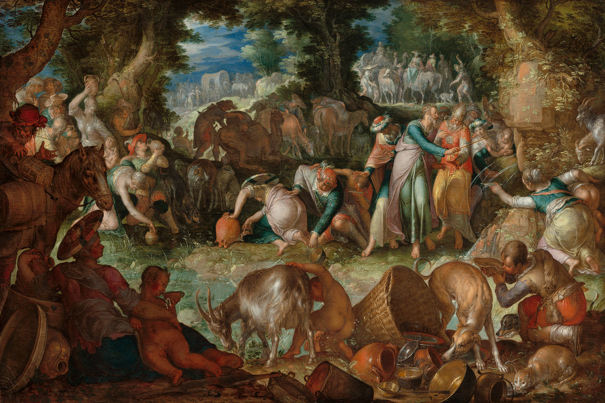 Moses Striking the Rock by Joachim Anthonisz Wtewael (Dutch, c. 1566 - 1638), 16X12"(A3)Poster Print