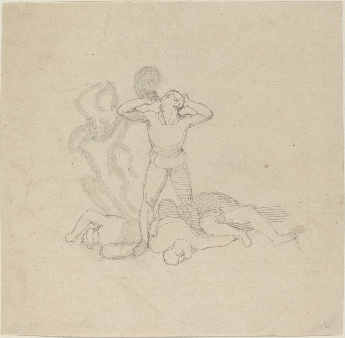 Figure Standing over Corpses, Blowing a Horn by John Flaxman (British, 1755 - 1826), 16X12"(A3)Poster Print