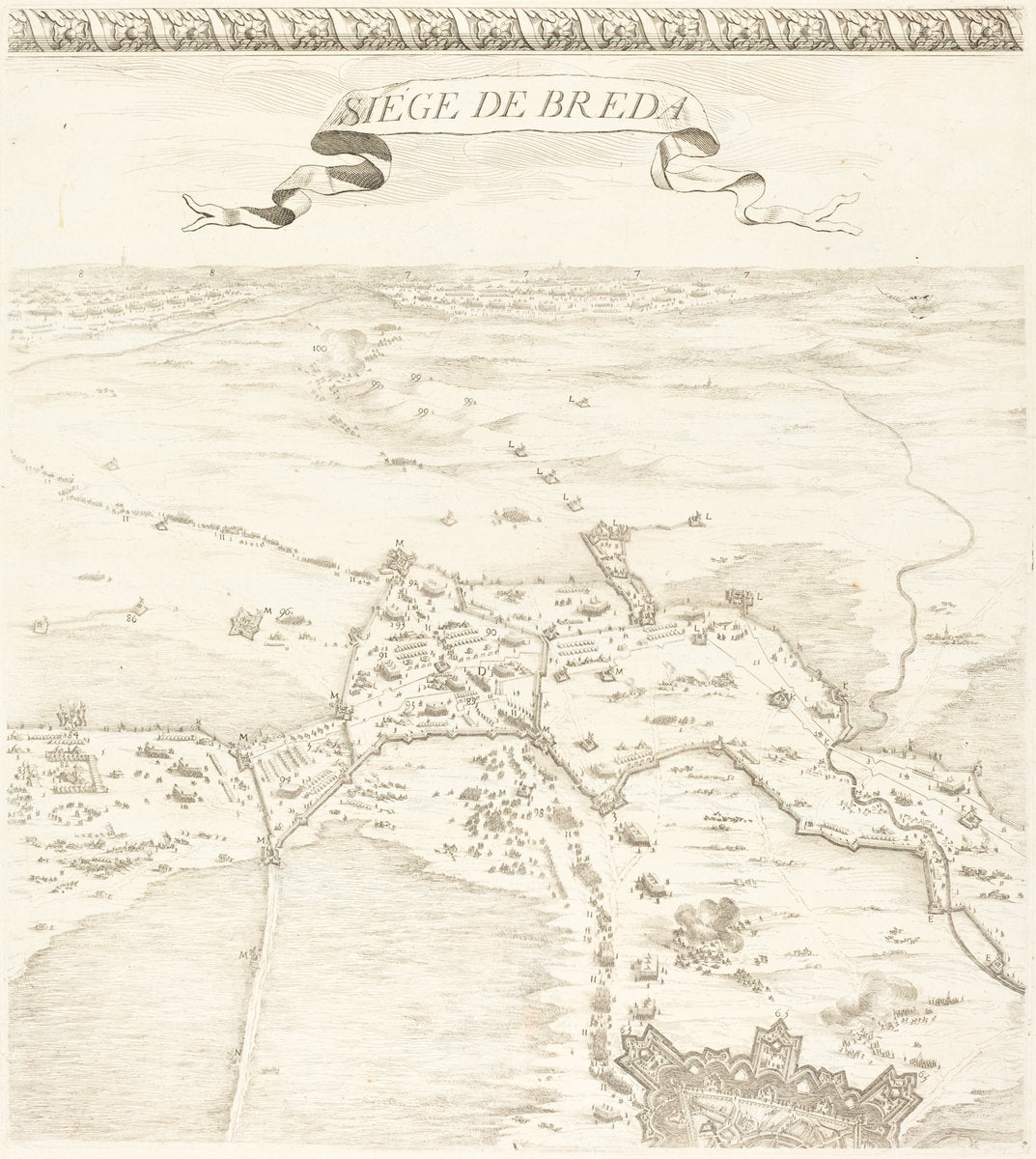 The Siege of Breda [plate 2 of 6] by Jacques Callot (French, 1592 - 1635), 16X12"(A3)Poster Print