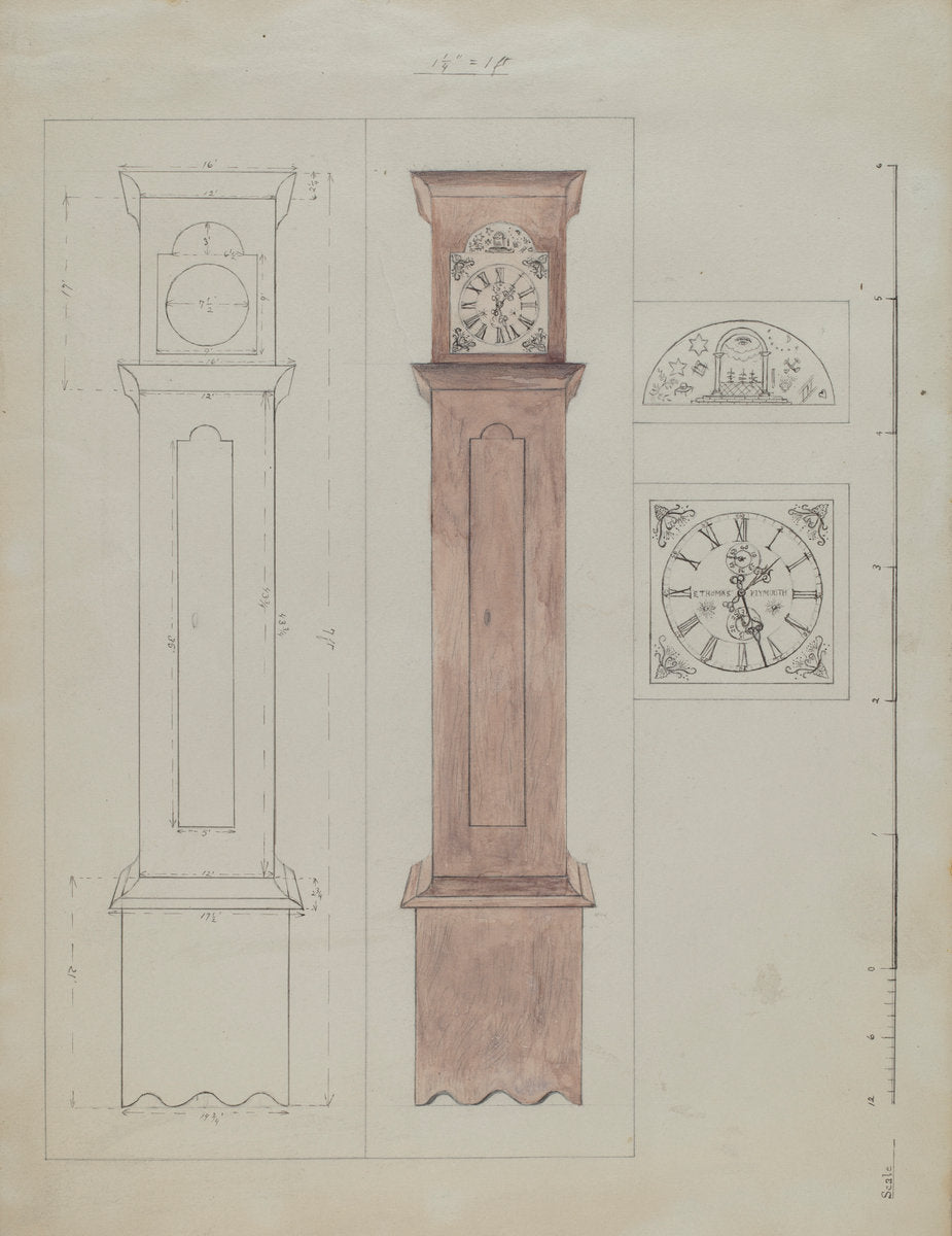 Grandfather's Clock (Old Pine) by Edith Magnette (American, active c. 1935), 16X12"(A3)Poster Print