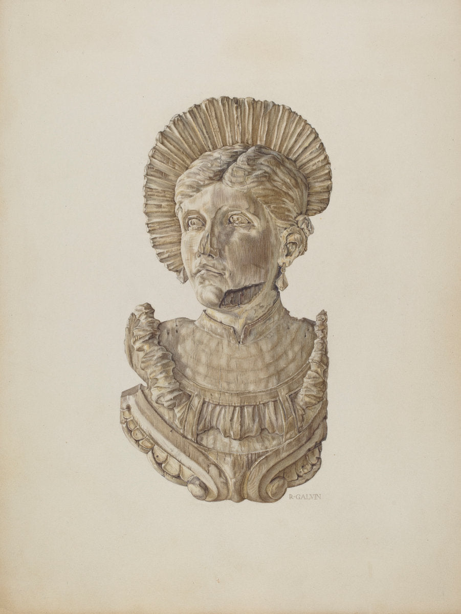Head from Barnum Circus Wagon by Robert Galvin (American, active c. 1935), 16X12"(A3)Poster Print