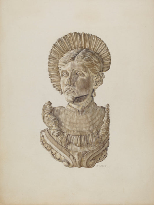 Head from Barnum Circus Wagon by Robert Galvin (American, active c. 1935), 16X12"(A3)Poster Print