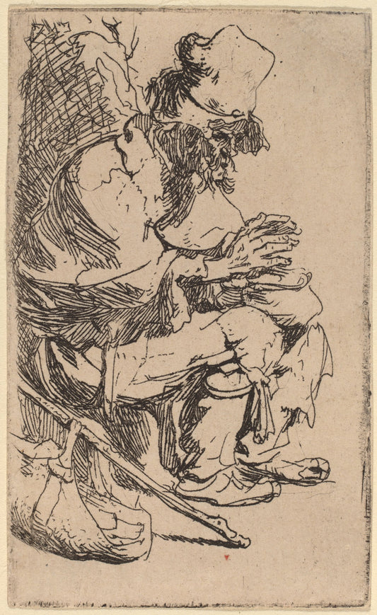 Beggar Seated Warming His Hands at a Chafing Dish by Rembrandt van Rijn (Dutch, 1606 - 1669), 16X12"(A3)Poster Print