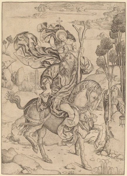 Saint Christopher on Horseback by Master I.A.M. of Zwolle (Dutch, active c. 1470/1490), 16X12"(A3)Poster Print