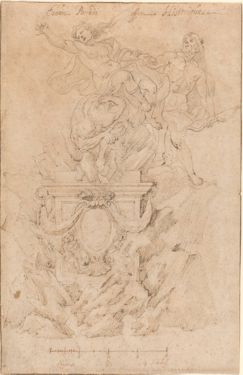 pen and brown ink with brown wash over black chalk on laid paper by Austrian 18th Century (The Rescue of Deianeira), 16X12"(A3)Poster Print
