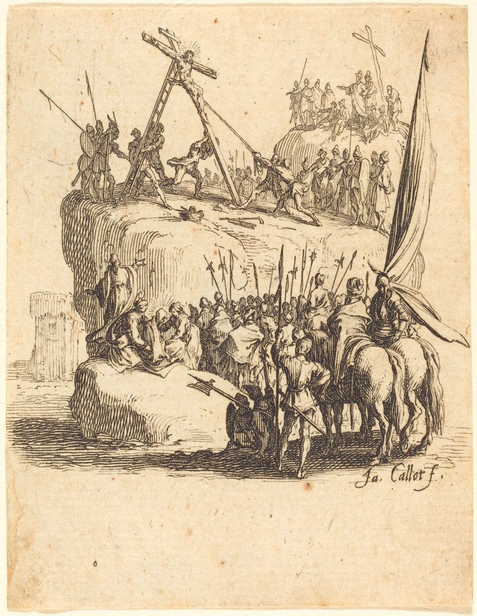 Raising of the Cross by Jacques Callot (French, 1592 - 1635), 16X12"(A3)Poster Print