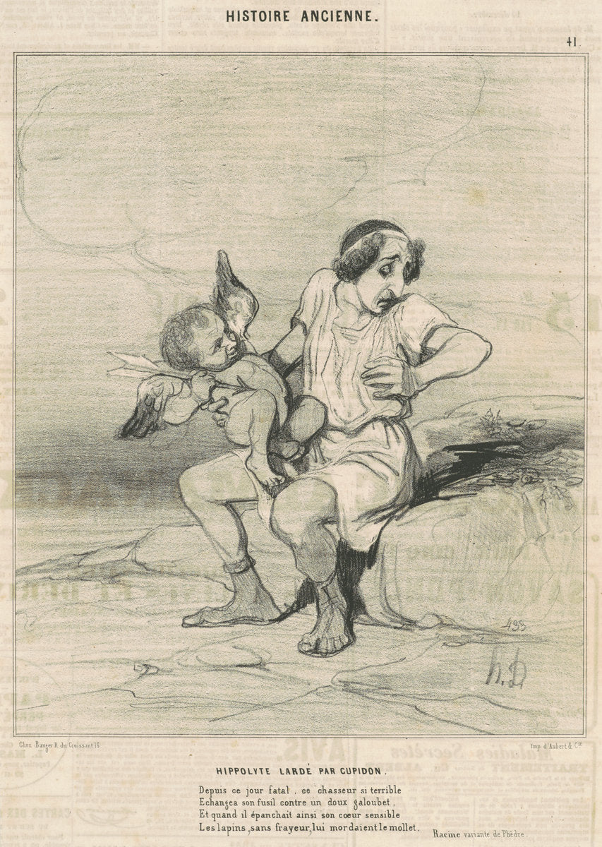 Hippolyte lardé par Cupidon by Honoré Daumier (French, 1808 - 1879), 16X12"(A3)Poster Print