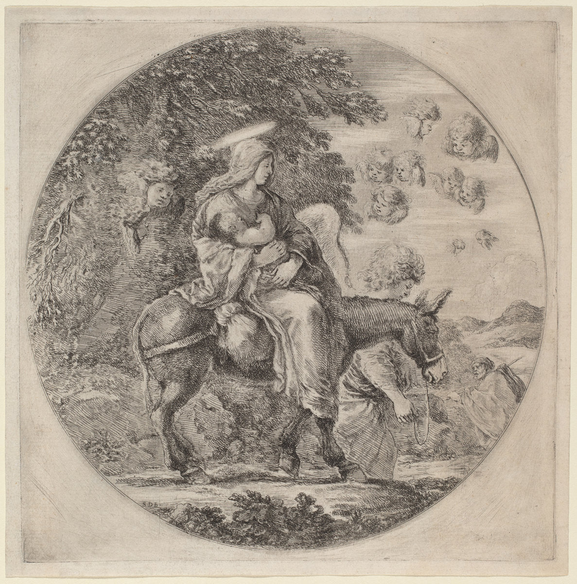 The Flight into Egypt by Stefano Della Bella (Italian, 1610 - 1664), 16X12"(A3)Poster Print