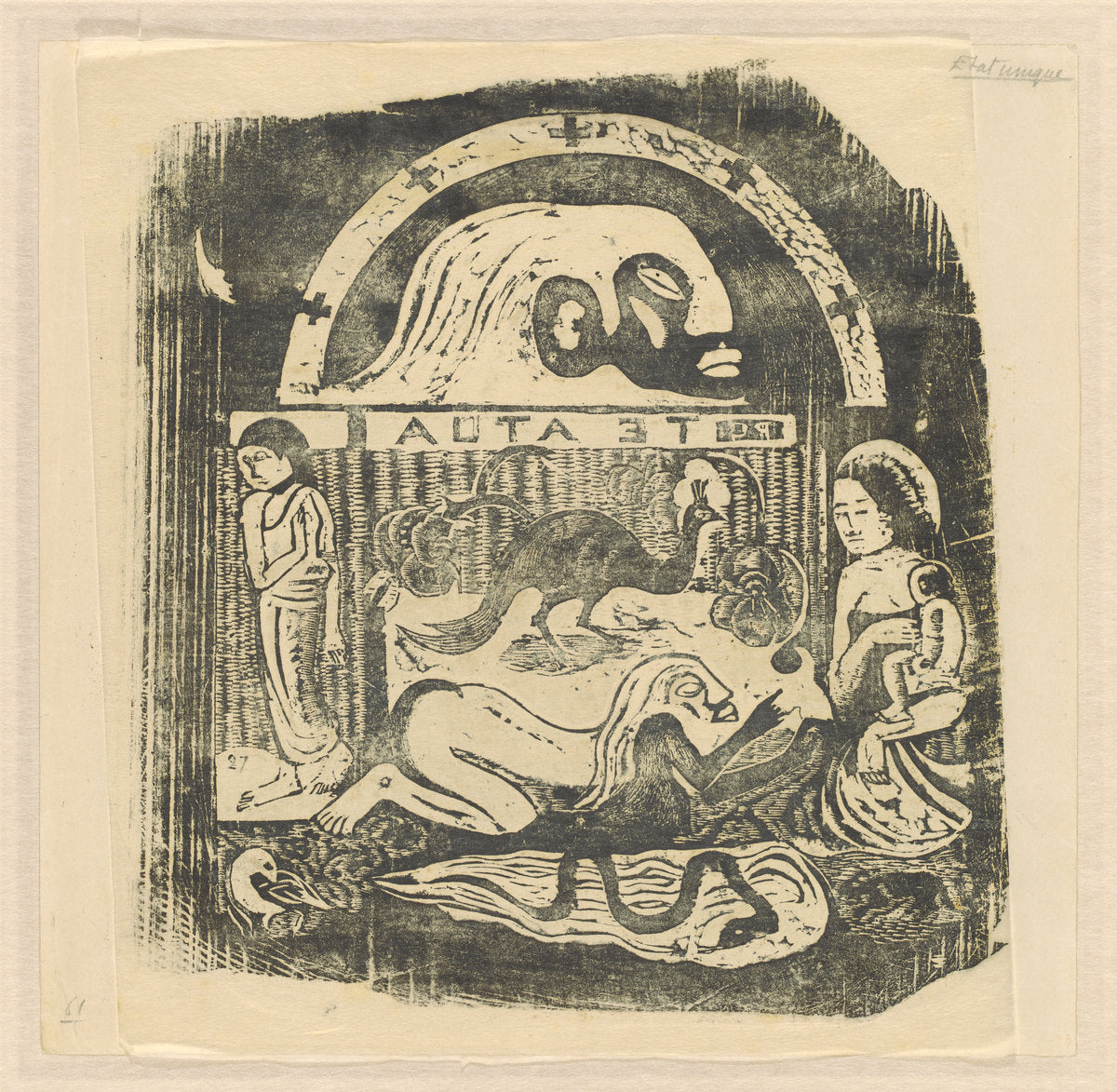 Te Atua (The Gods) Small Plate [recto] by Paul Gauguin (French, 1848 - 1903), 16X12"(A3)Poster Print