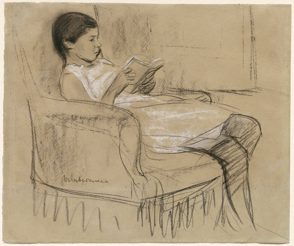 The Artist's Daughter Käthe Reading in a Chair by Max Liebermann (German, 1847 - 1935), 16X12"(A3)Poster Print
