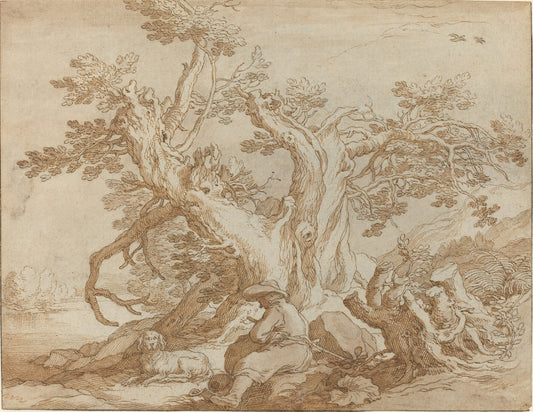 Landscape with Seated Figure and Dog by Abraham Bloemaert (Dutch, 1564 - 1651), 16X12"(A3)Poster Print