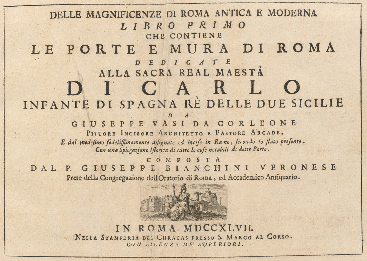 Delle Magnificenze di Roma Antica e Moderna (vol. 1) by Giuseppe Vasi (author) (Roman, 1710 - 1782), 16X12"(A3)Poster Print