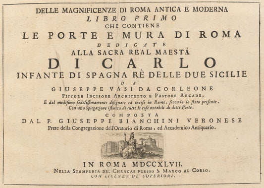 Delle Magnificenze di Roma Antica e Moderna (vol. 1) by Giuseppe Vasi (author) (Roman, 1710 - 1782), 16X12"(A3)Poster Print