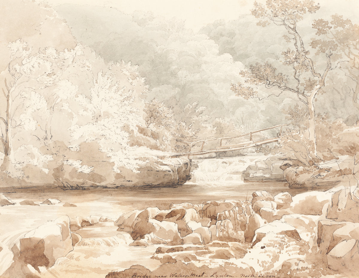 Bridge Near Waters-Meet, Lynton, North Devon by attributed to James Bulwer (British, 1794 - 1879), 16X12"(A3)Poster Print