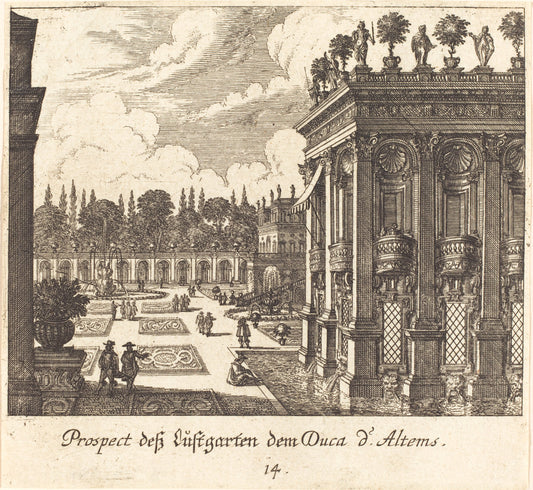 Gardens, Duke d'Altems by Melchior Küsel after Johann Wilhelm Baur (German, 1626 - 1683), 16X12"(A3)Poster Print