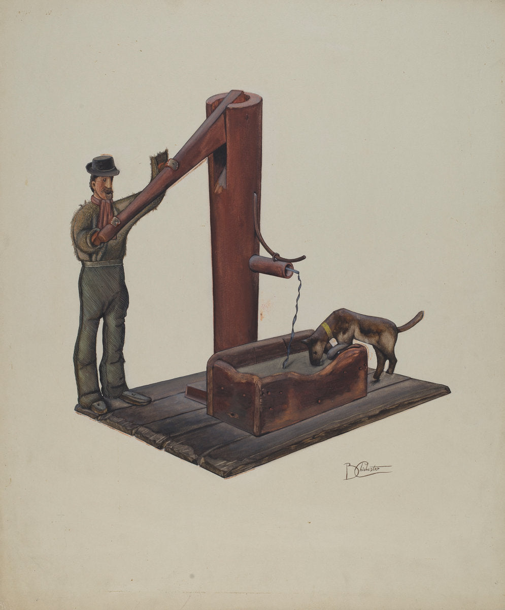 Man Pumping Water by Beverly Chichester (American, active c. 1935), 16X12"(A3)Poster Print