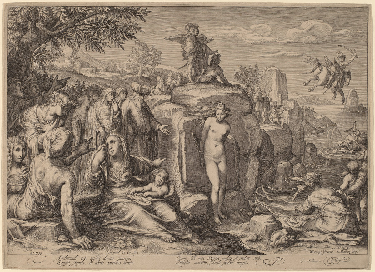 Perseus and Andromeda by Jacob Matham after Hendrik Goltzius (Dutch, 1571 - 1631), 16X12"(A3)Poster Print