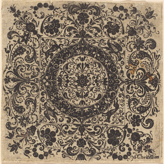 Goldsmith's Ornament in Square by M. Christollien (French, active 17th century), 16X12"(A3)Poster Print