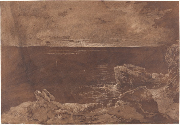 A Rocky Coast by Moonlight by William West or Samuel Jackson (British, 1801 - 1861), 16X12"(A3)Poster Print