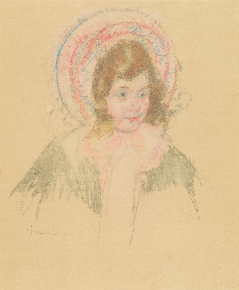 Sara Wearing a Bonnet and Coat by Mary Cassatt (American, 1844 - 1926), 16X12"(A3)Poster Print