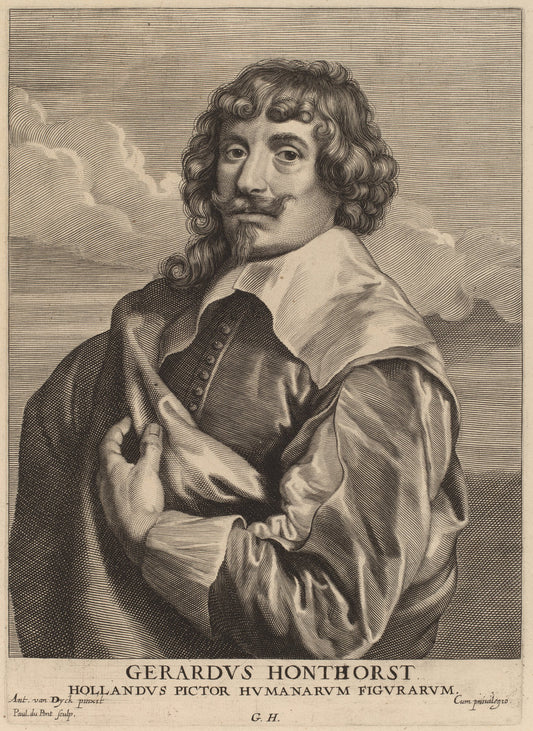 Gerrit van Honthorst by Paulus Pontius after Sir Anthony van Dyck (Flemish, 1603 - 1658), 16X12"(A3)Poster Print