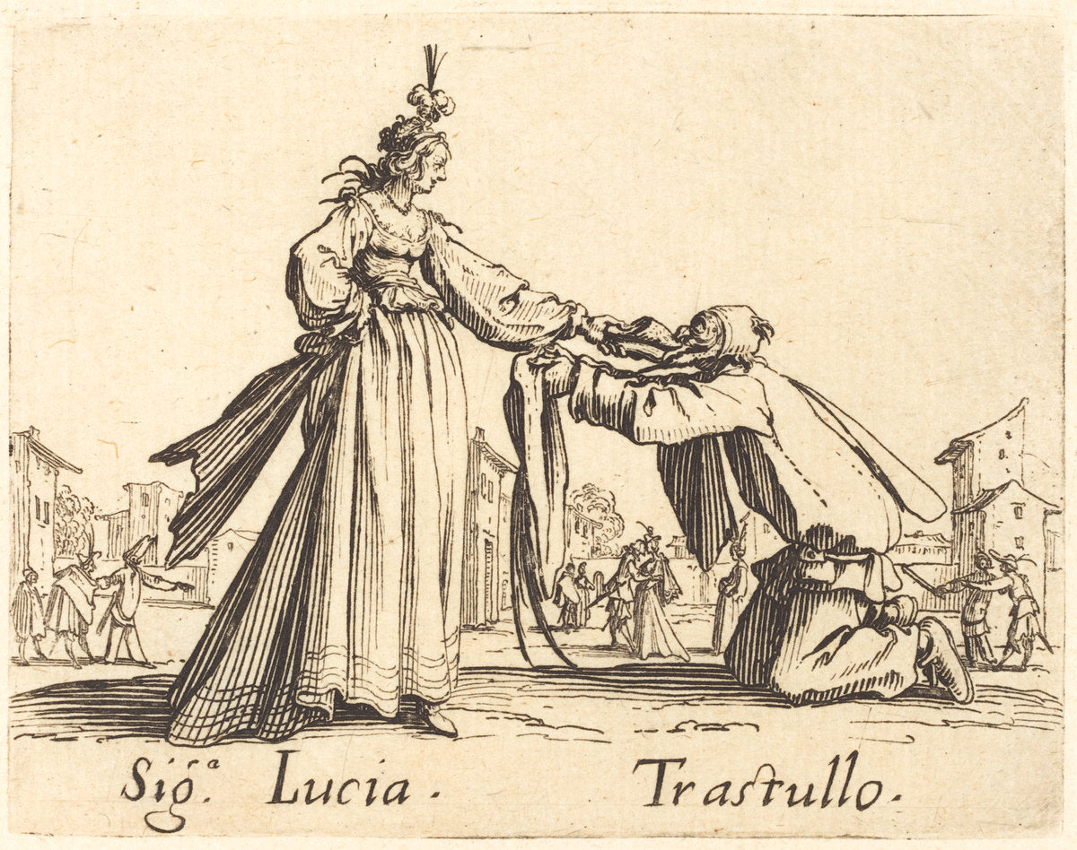 Signa. Lucia and Trastullo by Jacques Callot (French, 1592 - 1635), 16X12"(A3)Poster Print