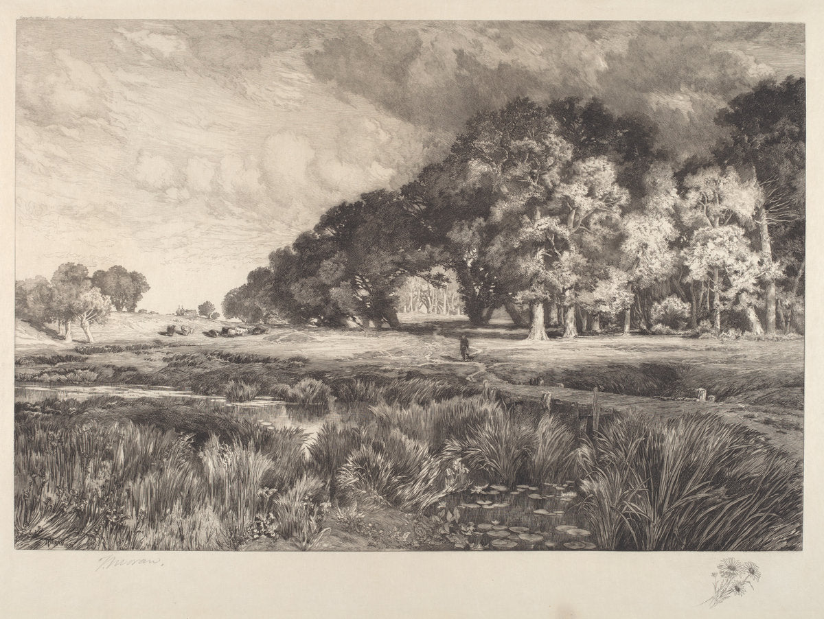 Long Island Landscape by Thomas Moran (American, born England, 1837 - 1926), 16X12"(A3)Poster Print