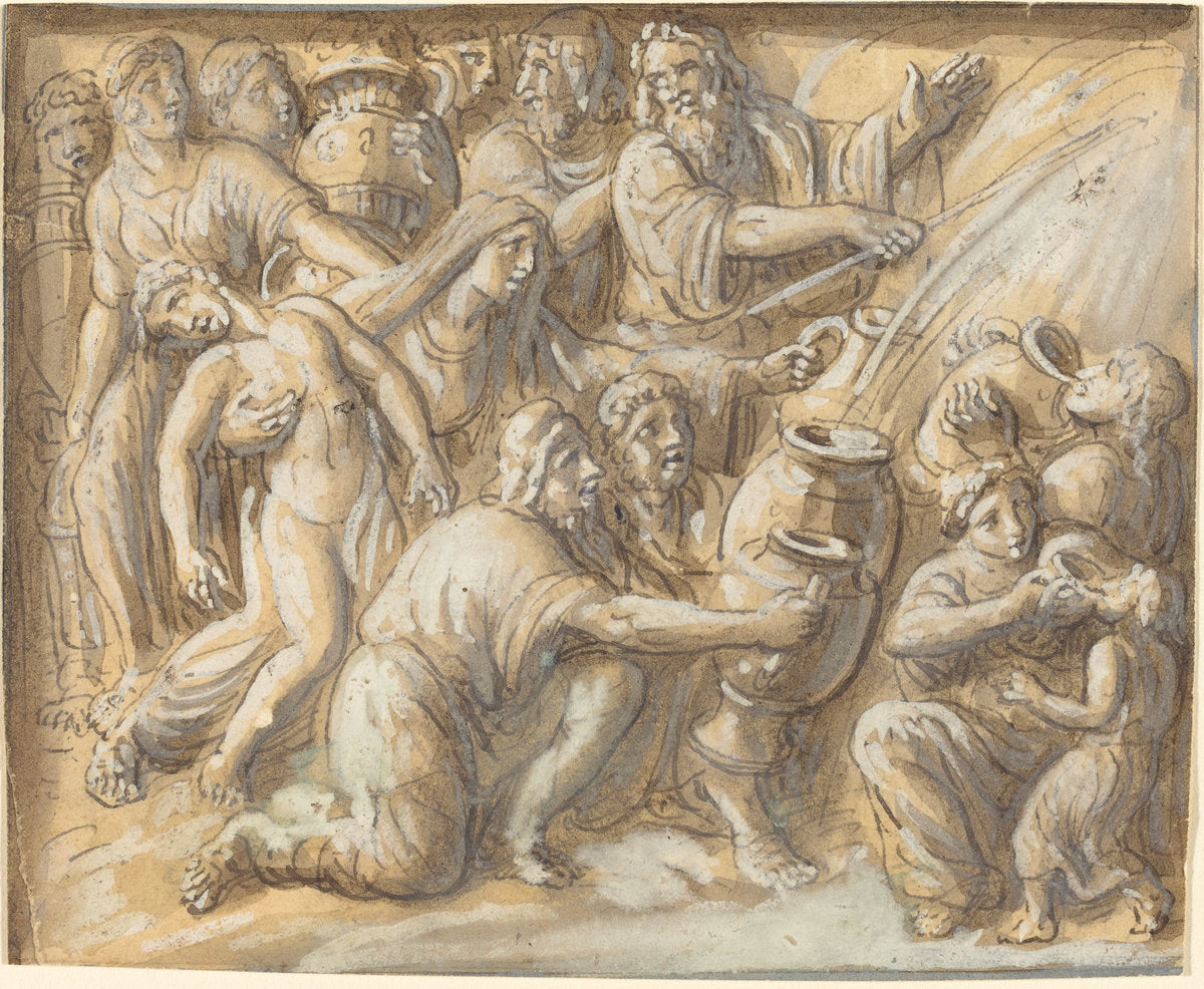 Moses Drawing Water From the Rock by Luigi Ademollo (Italian, 1764 - 1849), 16X12"(A3)Poster Print