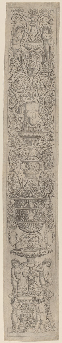 Ornament Panel: Four Children with a Cat and a Dog by Giovanni Pietro Birago and Zoan Andrea (Italian, active 1471 - 1513 or after), 16X12"(A3)Poster Print