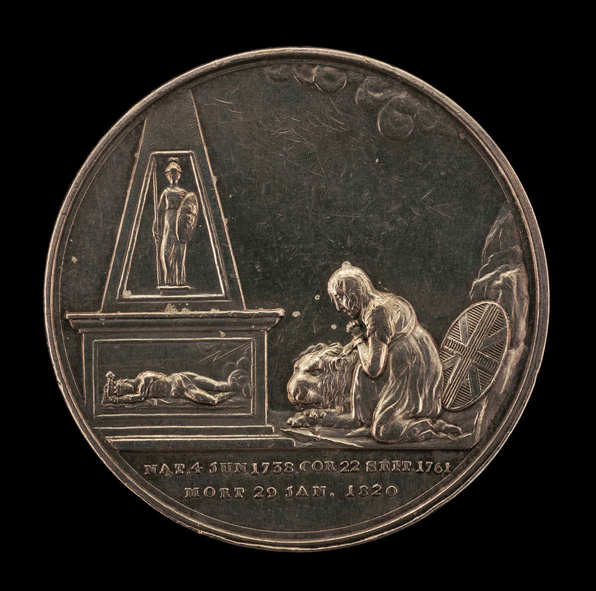 Britannia Grieving before Monument of the Stricken King, Guarded by Pallas [reverse] by John Marrian (British, active c. 1817 - 1830), 16X12"(A3)Poster Print