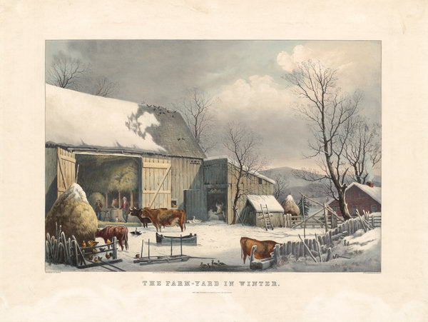The Farm-Yard in Winter by after George Henry Durrie (American, 1820 - 1863), 16X12"(A3)Poster Print
