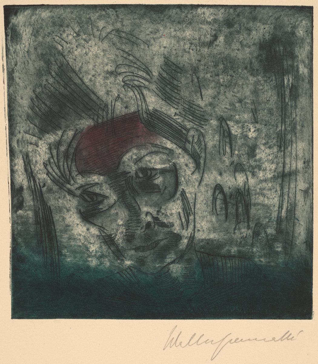 Bust of a Weary Man, Self-portrait (Ermüdender Kopf, Selbstporträt) by Walter Gramatté (German, 1897 - 1929), 16X12"(A3)Poster Print