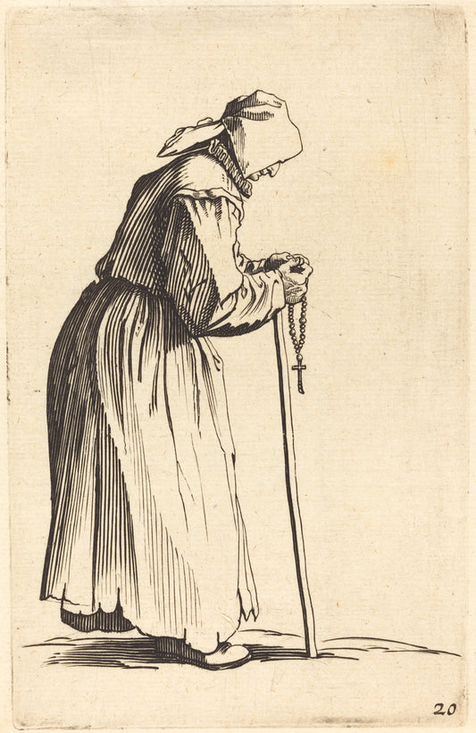 etching by after Jacques Callot (Beggar Woman with Rosary), 16X12"(A3)Poster Print